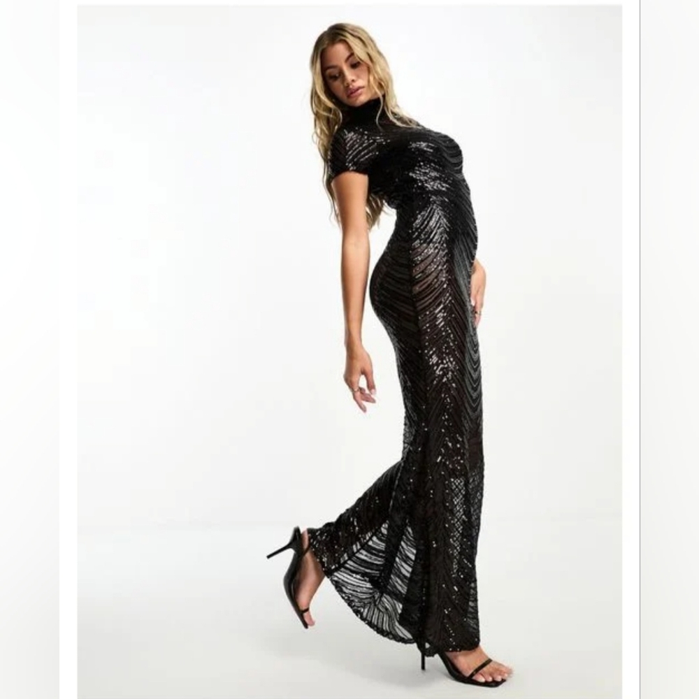 Club L high neck sequin maxi dress